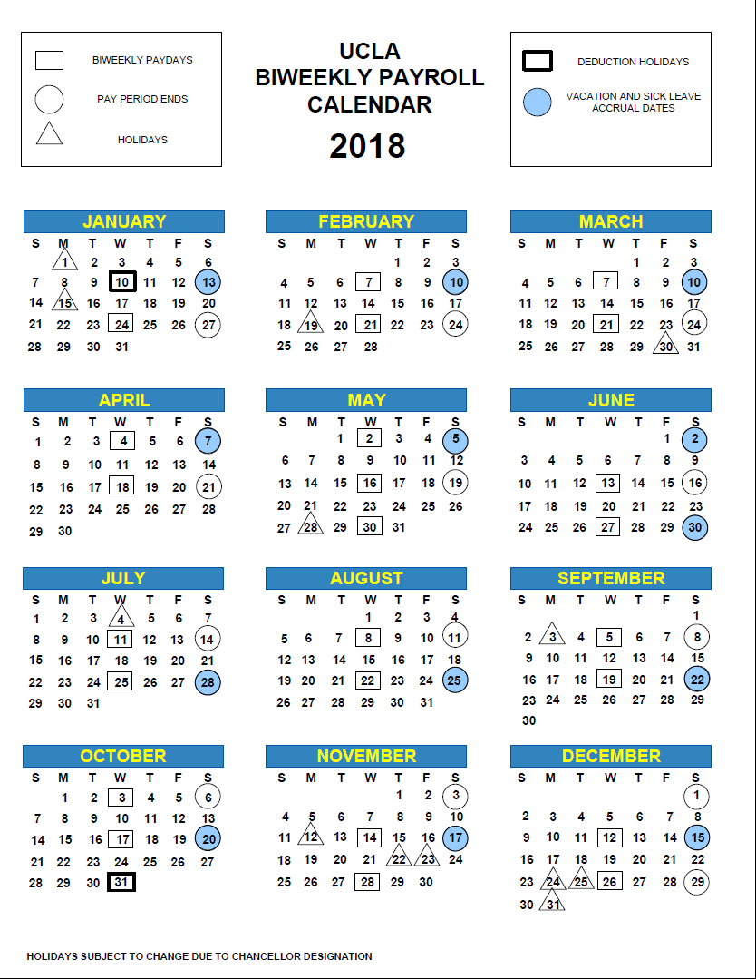 UCLA Payroll Calendar 2018 for reference only.