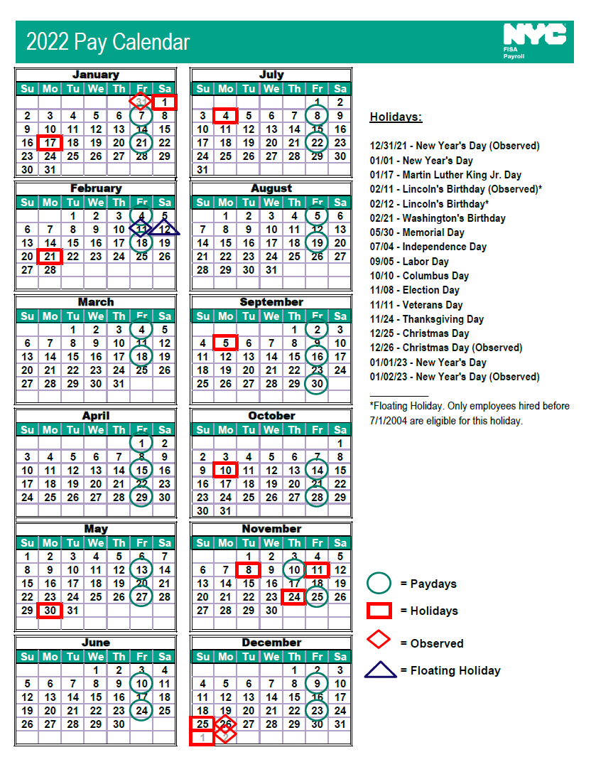 Doe 2022 Calendar.Nyc Doe Payroll Calendar 2022 Payroll Calendar