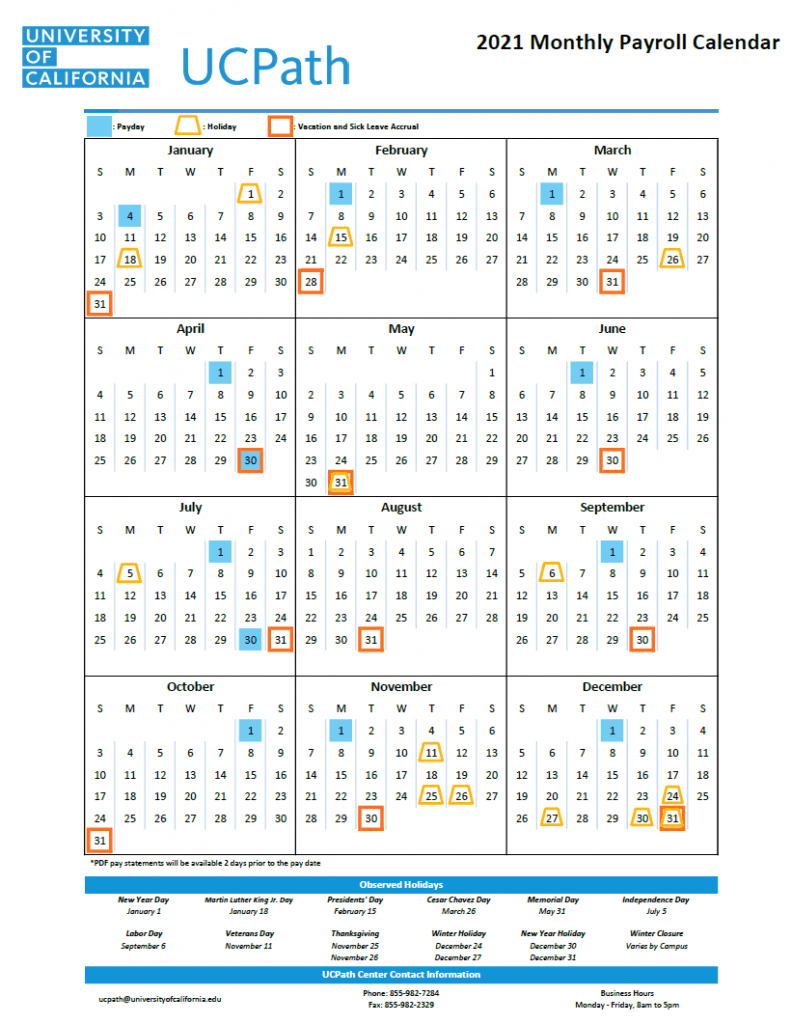 UCSD Payroll Calendar 2021 Payroll Calendar