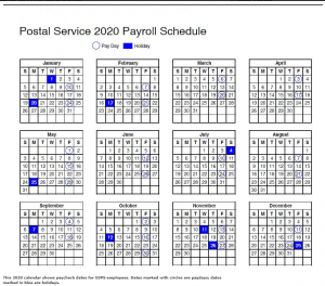 USPA (Post Office) Payroll Calendar 2020