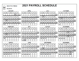 DOI Payroll Calendar 2021