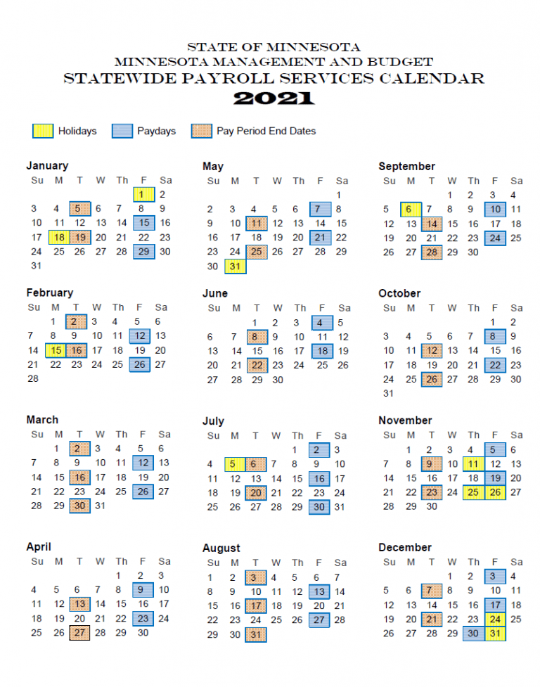 State of Minnesota (MN) Payroll Calendar 2022 2022 Payroll Calendar