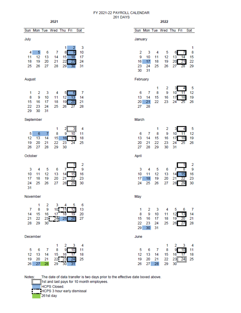 HCPS Payroll Calendar 2022 2022 Payroll Calendar