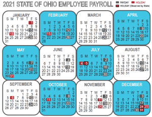 Ohio State Payroll Calendar 2021