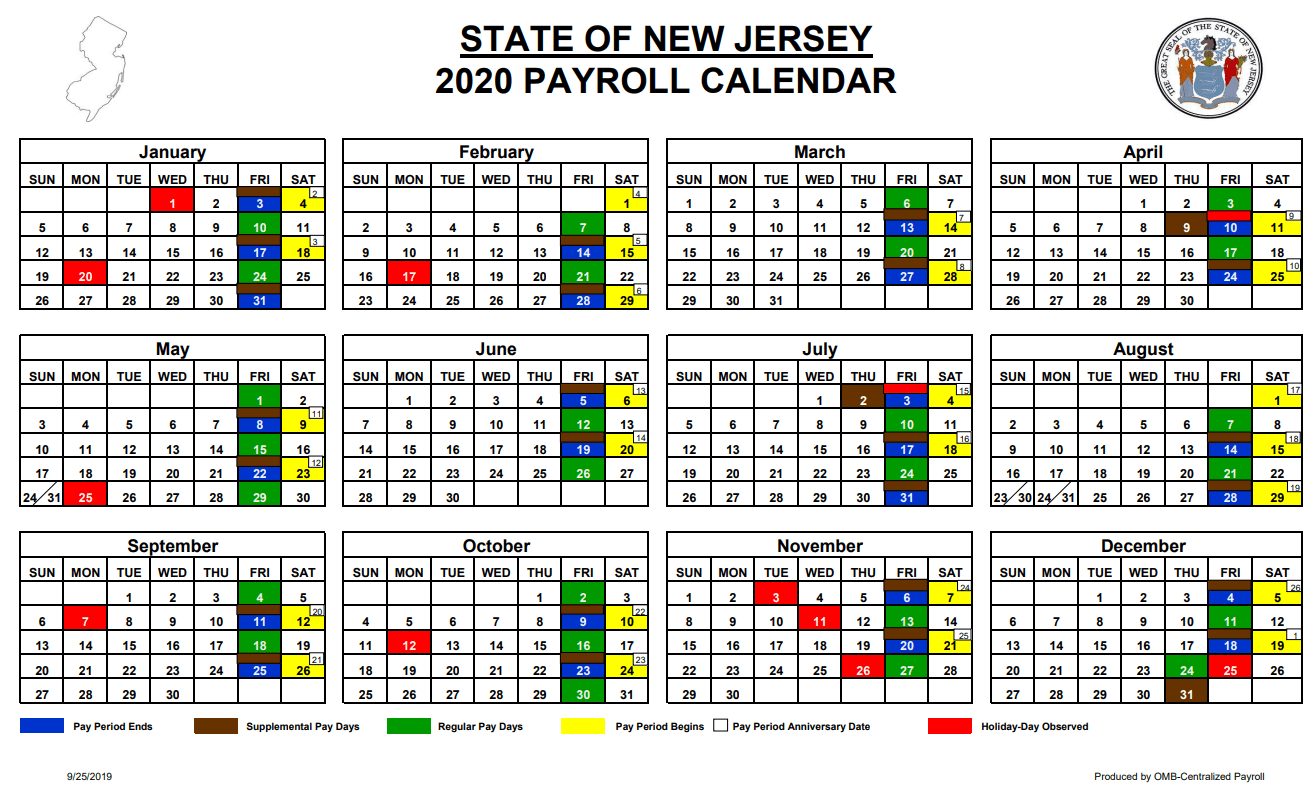 State of New Jersey Payroll Calendar 2023 | 2023 Payroll Calendar