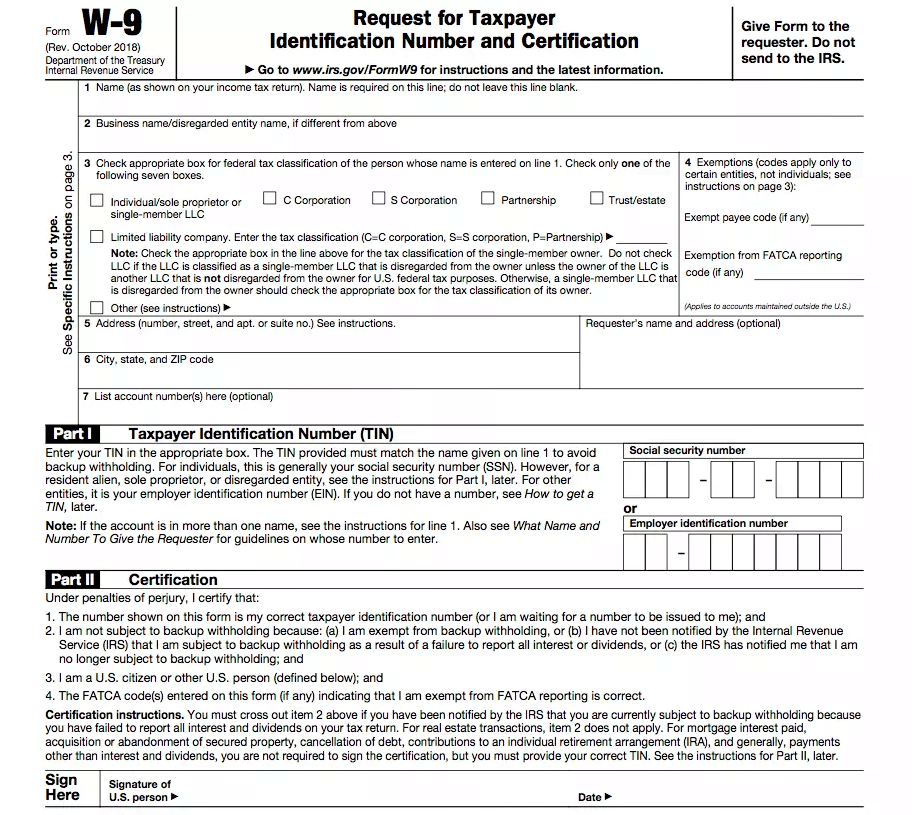 irs w9 form