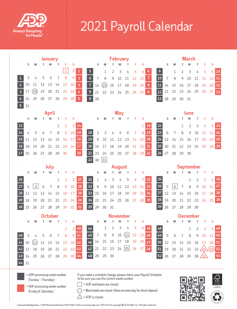 ADP Payroll Calendar 2022