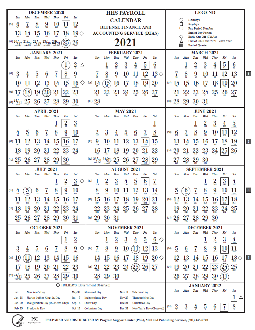 NIH Payroll Calendar 2021 Payroll Calendar