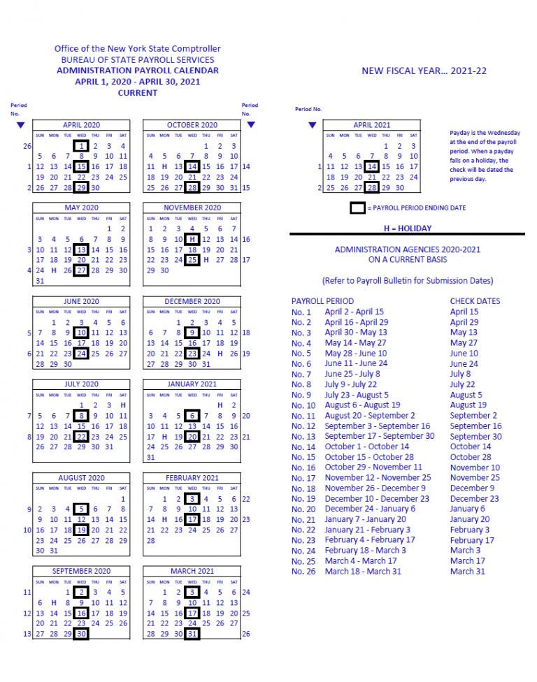 State of New York Payroll 2022 2022 Payroll Calendar