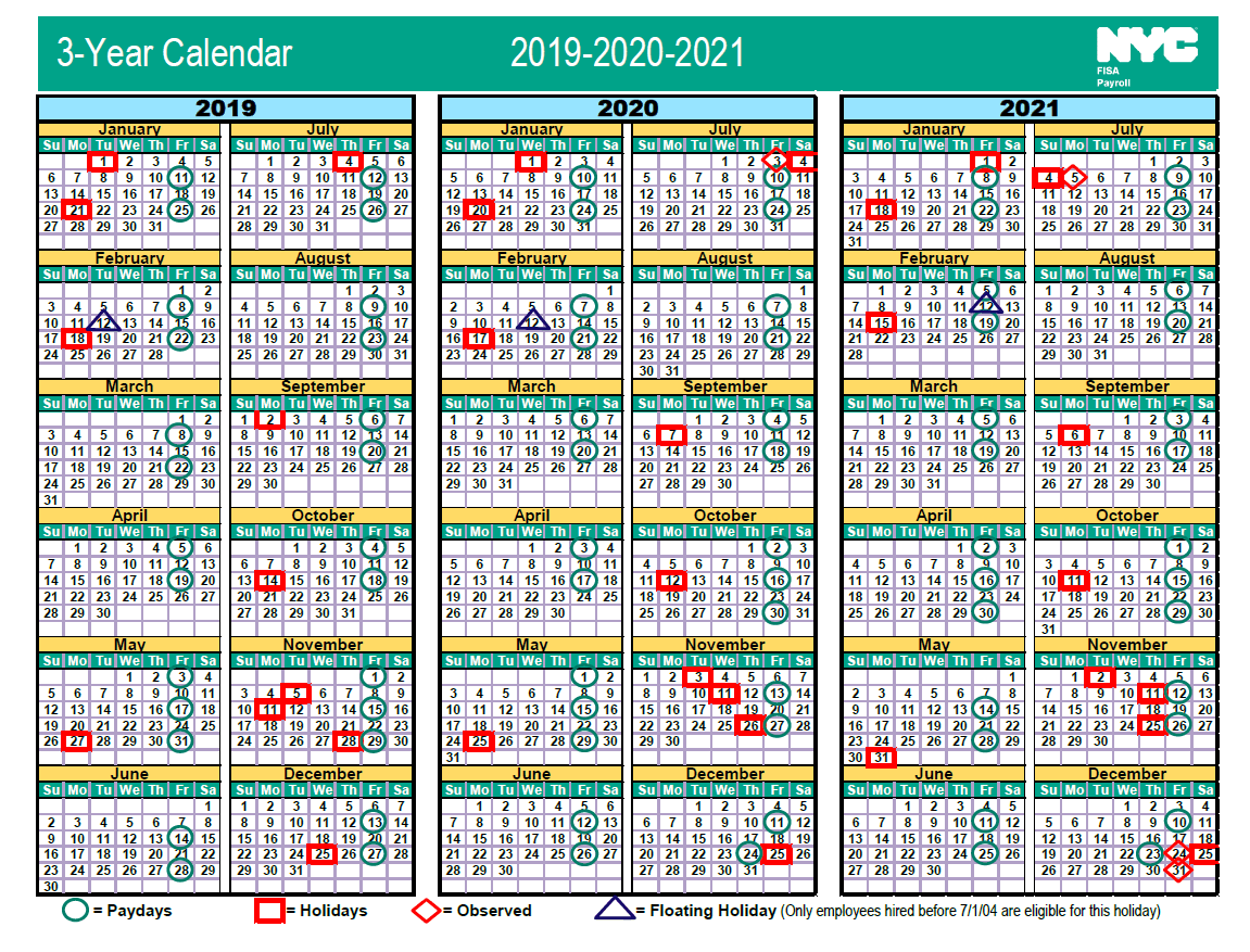New York City (NYC) Payroll Calendar 2025 | 2025 Payroll Calendar