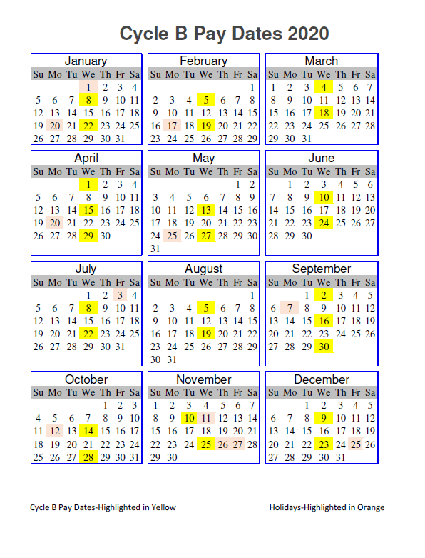 State of Maine Payroll calendar 2020