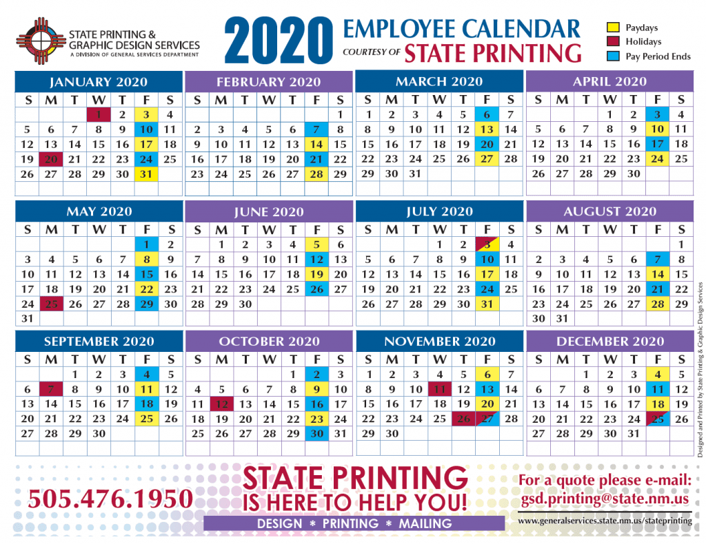 State of New Mexico Payroll Calendar
