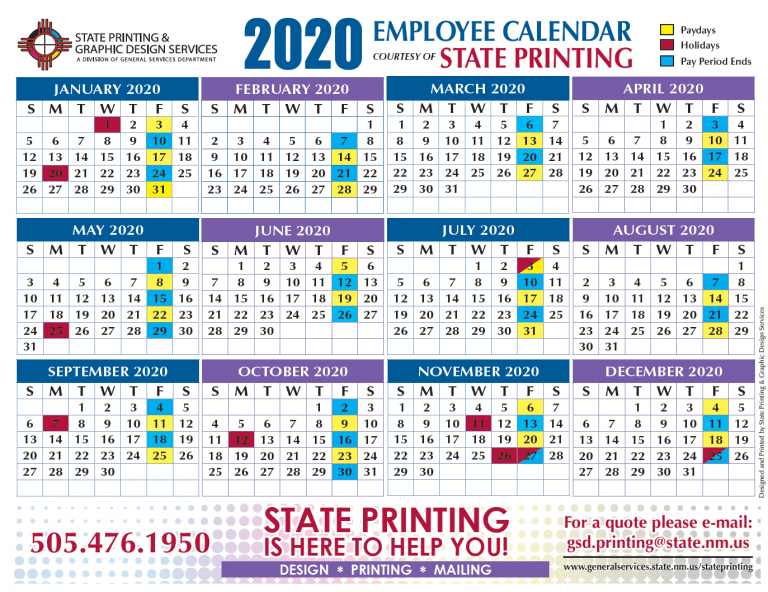 State of New Mexico Payroll Calendar 2022
