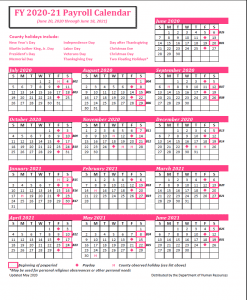 County of Henrico Payroll Calendar 2021