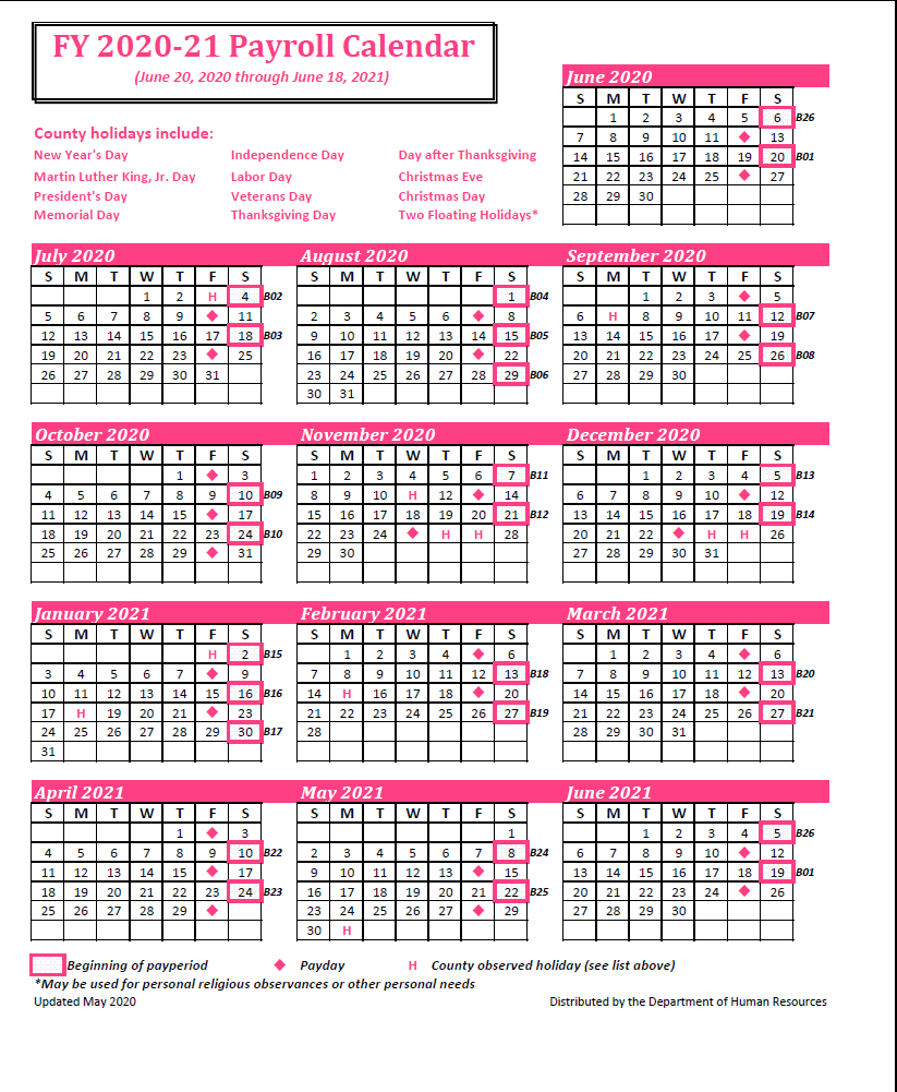 County of Henrico Payroll Calendar 2022