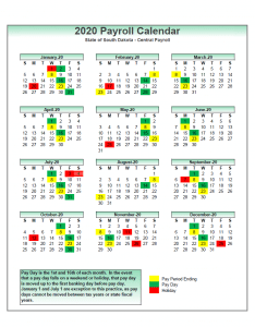 State of South Dakota Payroll Calendar 2021