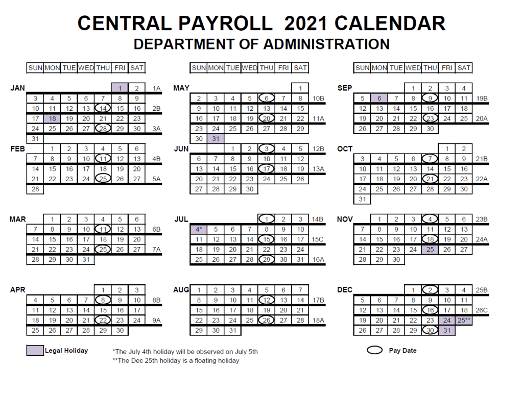 State of Wisconsin Payroll Calendar 2022