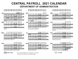 State of Wisconsin Payroll Calendar 2021