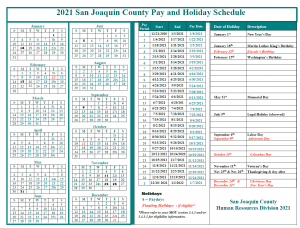 County of San Joaquin Payroll Calendar 2021