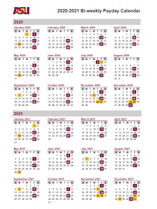 Arizona State University (ASU) Payroll Calendar 2021