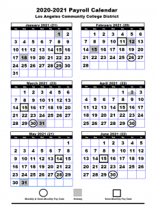 LACCD Payroll Calendar 2021