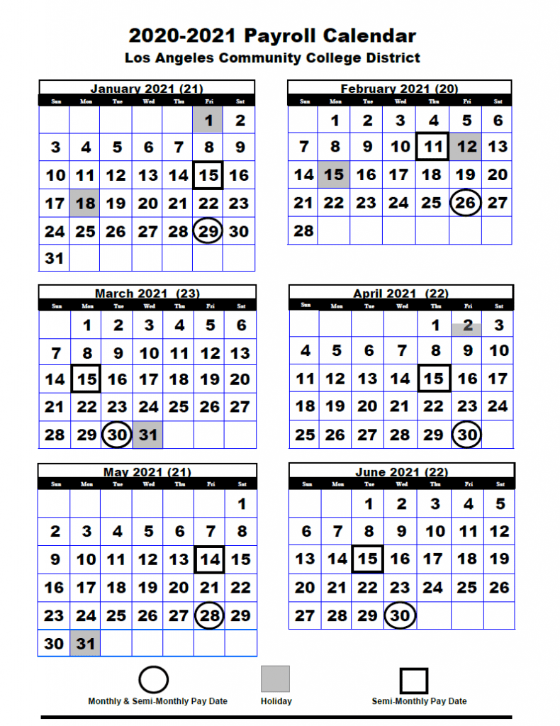 LACCD Payroll Calendar 2022
