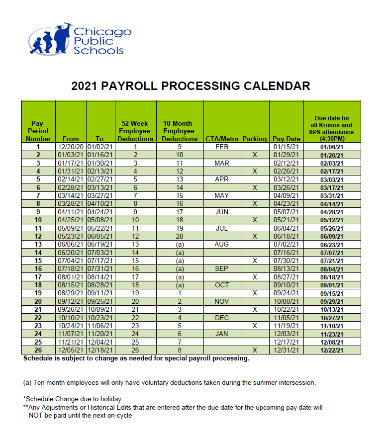 CPS Payroll Calendar 2022