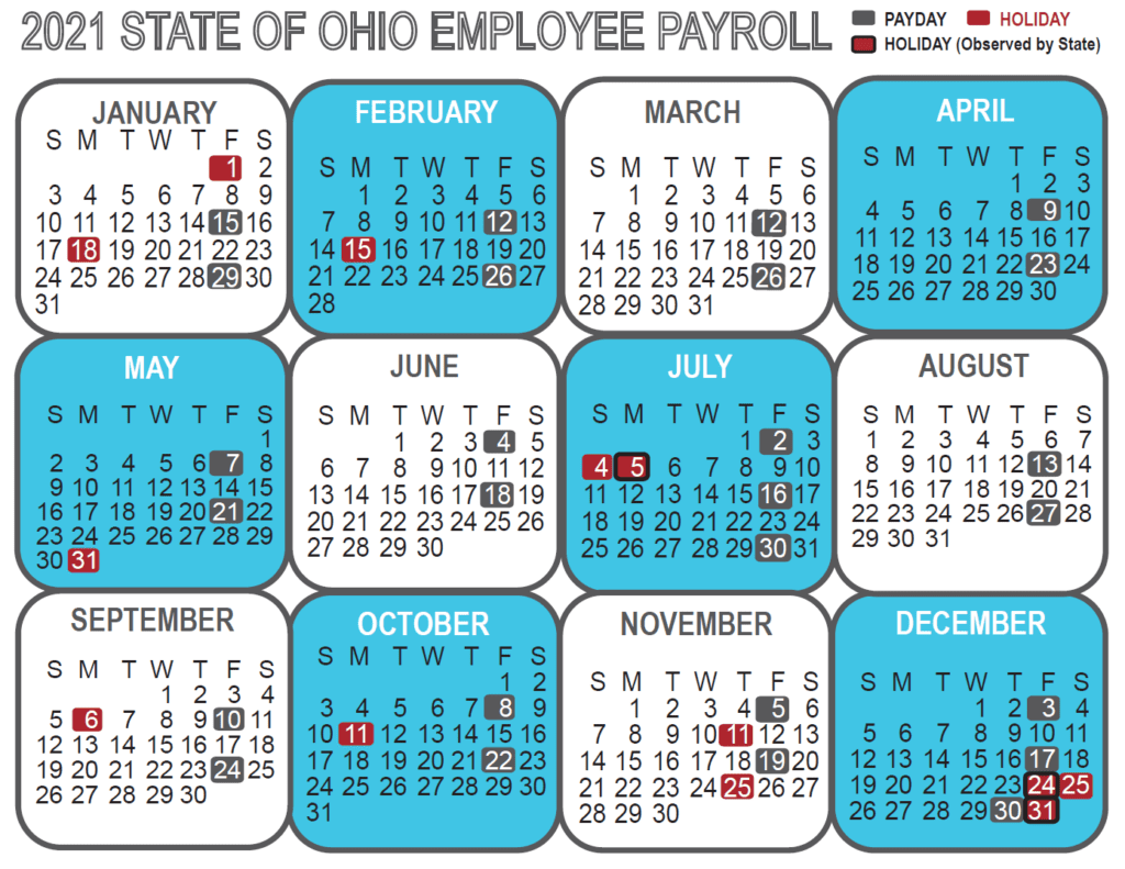 Credit Union of Ohio Payroll Calendar 2022