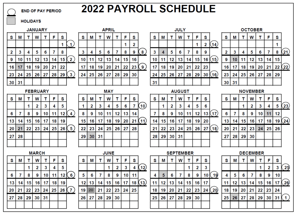 NASA Payroll Calendar 2022