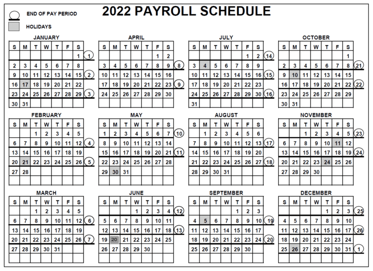 NASA Payroll Calendar 2022 2022 Payroll Calendar