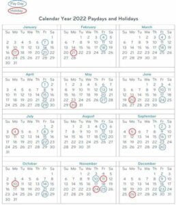 PACCAR Payroll Calendar 2022